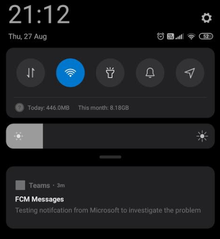 FCM Messages. Testing Notifcation from Microsoft to investigate this problem Microsoft Teams